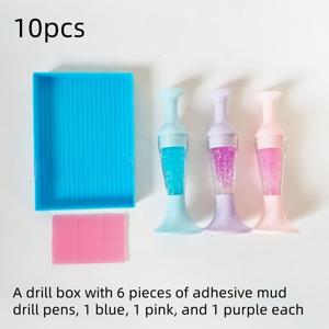 TEMU 10개 5D 페인팅 도구 키트 ( 트레이, 6색 클레이, 3개 글리터 초크 포함) - 10개 색상별 도팅 펜 (핑크, 블루, 퍼플, 레드, 그린, 오렌지, 옐로우, 화이트, 블랙, 브라운) 포함 완벽한 핸드메이드 세트, 네일 아트에 적합