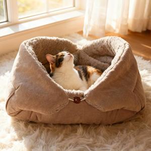 TEMU 겨울을 위한 포근하고 따뜻한 애완 동물 침대 (매트로 사용 가능), 부드러운 플러시 내부 특징 - 세척이 용이한 애완 동물 소파/고양이 쿠션, 대형 고양이와 소형 강아지 모두에게 적합, 빈티지 인조 모피로 제작, 크리스마스 또는 할로윈 선물로 완벽 | Tr