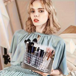 TEMU 1개 대용량 투명 메이크업 브러쉬 보관함 (뚜껑 & 정리 칸 포함) - 눈썹, 립스틱, 브러쉬용 튼튼한 아크릴 화장품 정리함