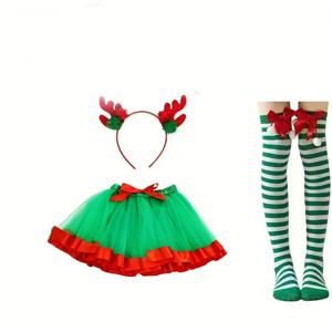 TEMU 성인용 크리스마스 코스튬 세트: 긴 스타킹, 퍼피 스커트, 헤어밴드 - 카니발, 추수감사절, 파티 드레스업용