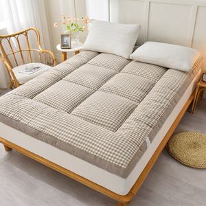 TEMU [국내 당일배송] 두툼한 체크 토퍼 매트리스.사계절용 부드럽고 푹신한 침대 패드, 바닥 이불 겸용|패드