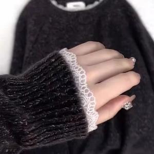 TEMU 2025 가을 신상 여성용 한국식 레이지 스타일 다용도 레이스 스웨터, 루즈핏 부드러운 왁시 소재 슈퍼 예쁜 화이트 셔츠