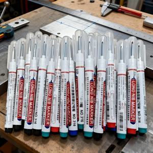 TEMU 18개 롱 니브 마커 - 오일 베이스 목수용 펜, 깊은 구멍용 딥 팁, 헤비 듀티 건설 도구, 배관, 욕실 설치, 장식 고정에 적합, 전문가용 마커 | 인체공학적 펜 디자인 | 내구성 플라스틱 바디