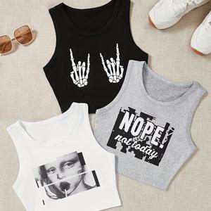 TEMU 캐주얼 크롭 탱크탑 3팩, 다용도 크루넥 민소매 슬림 여름 탑, 여성 의류