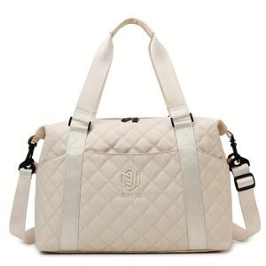 TEMU 대용량 아가일 패턴 여행 가방, 단색 더플백, 휴대용 오버나이트 백