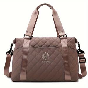 TEMU 대용량 퀼트 패턴 여행 더플백, 단색 오버나이트 캐리온 토트백 및 다수의 수납 포켓