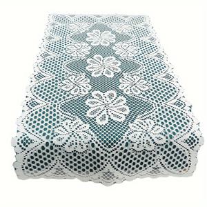 TEMU 우아한 레이스 테이블 러너, 100% 폴리에스테르, 사각형 짠 테이블 매트, 장식용 꽃무늬 디자인, 가정식사 장식용 내열성 컵 매트, 식탁 장식, 결혼식 장식, 가정 장식, 호텔/레스토랑/바/클럽 장식용 테이블 러너 (2.18m * 27.56cm)