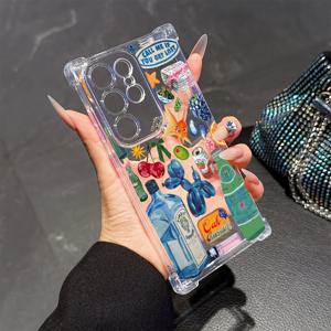 TEMU 삼성 갤럭시 S25 S24 S23 S22 S21 S20 FE 울트라 플러스 4G 5G와 호환되는 창의적인 해변 식품 스티커 디자인 폰 케이스, 충격 방지 투명한 부드러운 뒷면