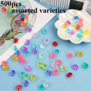 TEMU 500개 반짝이는 멀티 컬러 아크릴 합성 보석 - 기하학적 컷 아이스 스톤, 어항 장식, DIY 주얼리 제작, 생동감 넘치는 컬러 믹스, 수족관 장식, 시뮬레이션 외관, 핸드메이드 장식, 홈 데코레이션용