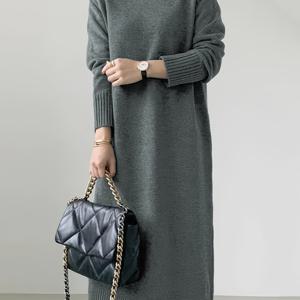 TEMU 2025년 신상 여성용 하이넥 골지 긴팔 캐주얼 패션 드레스, 매력적인 디자인, 편안하고 부드러운 스웨터 가디건, 선생님 옷, 출퇴근, , 빈티지, 쉬운 착용, 프렌치 스타일, 가을 상의, 따뜻함, V넥, 긴소매|가을원피스