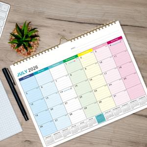 TEMU 2026년 1월~2027년 6월 18개월 대형 캘린더 - 14.76 X 11.43인치, 휴일 카운트다운, 후크가 있는 이중 와이어 바인딩, 가정, 사무실 및 학교에 적합.