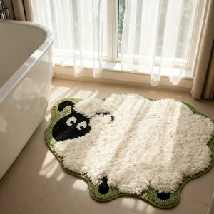 TEMU 1PSC 귀여운 양 모양 욕실 매트 | 폴리에스터 튜프드 욕실 러그, 푹신하고 흡수성이 좋음, 세탁기 사용 가능, 미끄럼 방지, 침실, 욕실 현관, 가정용