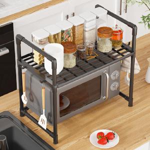 TEMU 프란다스 전자레인지 다용도선반 1단2단 전자레인지 전용 선반 – 다목적 수납 주방 공간을 효율적으로 활용하는다기능 선반 튼튼한 금속/플라스틱 공간 절약형 카운터탑 정리대 상단 선반 & 하단 후크 포함 주방 수납용 쉬운 조립, 내구성 강화 디자인, 설치 불필요, 소형 주방에 이상적|전자레인지