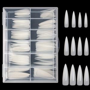 TEMU 120개 풀커버 인조 네일 팁 - 엑스트라 롱 스틸레토 쉐이프 아크릴 네일, 12가지 사이즈와 보관함 포함, 내구성 있고 편안한 착용감, 혼합 색상 & 광택 마감으로 홈 살롱 퀄리티 매니큐어, 전문가 수준의 미용 액세서리, 우아한 네일 디자인, 고품질 소재