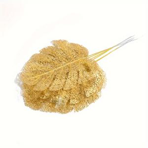 TEMU 웨딩, 생일 파티, 홈 데코용 인조 금색 거북이 잎 트레일링 모조 실크 식물 6개, 팜 잎.