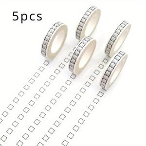 TEMU 8mm x 10m 크기의 5개 세트 사각 와시 테이프, 드래프팅, 스크랩북, 사무용품용 쉽게 찢어지는 접착 마스킹 테이프