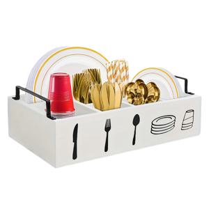 TEMU 손잡이가 있는 다용도 목재 주방 정리함 - 접시, 컵, 포크 & 숟가락 보관에 완벽 - 가정, 캠핑 및 뷔페에 이상적, 집 정리 보관함