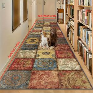 TEMU 골든 벨벳 러너 매트 1개, 섬세한 탈모 방지 프린트 호텔 웰컴 롱 매트, 창의적인 체크무늬 커피숍 복도 매트, 파티용 패션 장식 매트, 레스토랑 기계 세탁 가능한 골든 벨벳 러그