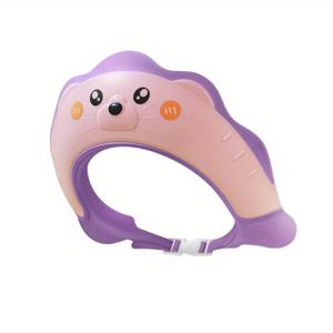 TEMU 1개/2개 조절 가능한 베이비 샤워 캡 - 귀여운 바다사자 모양 눈과 귀 보호 기능, 내구성 있는 플라스틱 소재 0-9세 유아용 (화이트/핑크/그린), 아기 목욕 액세서리, 놀이 디자인, 고품질 재료, 어린이 목욕 시간