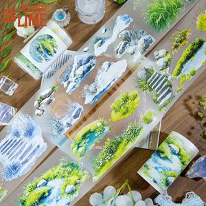 TEMU 2m 그린 잔디 PET 와시 테이프 스톤 그라스 투명 롤 스티커 접착 테이프 스크랩북 저널 에스테틱 문구용 루프:100cm