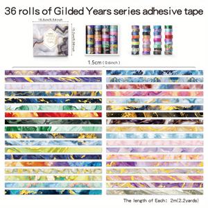 TEMU 36롤 컬러 마블링 와시 테이프 세트 - 브론징 접착 마스킹 테이프, 저널링, 스크랩북, DIY 공예, 학교 프로젝트용 - 컬러 코딩 마블 패턴 (,,,,,)