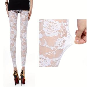 TEMU 유럽 및 미국 패션 장미 꽃 메쉬 레깅스 1/2 더블팩, 섹시한 블랙 앤 화이트 쉬어 레이스 크롭 팬츠