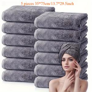 TEMU 13.7X29.5인치 (35X75cm) 크기의 부드럽고 두꺼운 플러시 목욕 타월 5개 세트입니다. 흡수성이 뛰어난 코랄 플리스로 제작되었으며, 매우 부드럽고 빠르게 건조됩니다. 세련된 직사각형 디자인으로 가정용, 헬스장 등에 적합합니다.