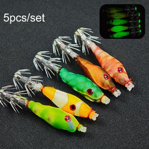 TEMU 5개입 Avlcoaky 야광 오징어 바늘 - 사실적인 오징어 디자인의 빛나는 오징어 미끼, 내구성이 뛰어난 ABS 소재, 바다 및 민물 낚시에 적합, 낚시 장비