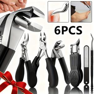 TEMU 6pcs 스테인리스 스틸 매니큐어 도구 세트 - 강력한 손톱깎이, 큐티클 가위, 네일 나이프, 네일 파일 포함 - 발 파일, 클래식 블랙 핸들, 남성, 여성 및 노인에게 적합, 아버지의 날 선물로 완벽|네일|손톱깎이
