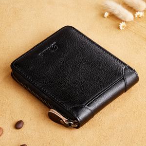 TEMU 다ンテ 남성용 정품 가죽 지갑 - RFID 차단, 빈티지 스타일 지퍼, 신용카드 & 신분증용 대용량, 블랙 탑 그레인 소가죽
