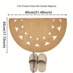 TEMU 1개 손으로 짠 린넨 반달 욕실 매트 - 미끄럼 방지, 빠른 건조, 흡수성, 베이지 & 브라운 회전 디자인의 원형 현관 매트, 80cm/90cm, 세탁기 사용 가능, 농가 스타일, 거실, 욕실, 침실 장식, 욕실 매트 | 스타일 |