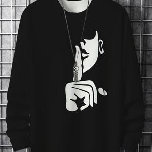 TEMU 남성용 캐주얼 긴팔 티셔츠, 독특한 그래픽 프린트 - 부드러운 폴리에스터, 세탁기 사용 가능, 라운드 넥 - 사계절 내내 완벽함