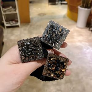 TEMU 3pcs 빈티지 스퀘어 헤드 로프 세트 - 한국 스타일, 레진, 라인스톤 장식, 패션 포니테일 헤드밴드 및 여성용 헤어 타이 - 컬러 매칭, 데이에 이상적