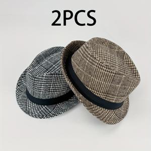 TEMU 2개 남성용 경량 패션 파나마 모자 - 체크무늬 검정 & 흰색, 통기성 좋은 밀짚 태양 보호, 캐주얼 및 정장 이벤트용, 디자인, 장식 밴드 모자|남자모자