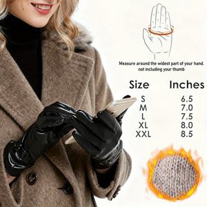TEMU 여성용 겨울 보온 장갑 - 블랙 PU 가죽, 보온 플리스 안감 따뜻한 장갑, 터치스크린 문자 전화 장갑, 운전 및 야외용, 패셔너블한 디자인, 따뜻하고 편안함
