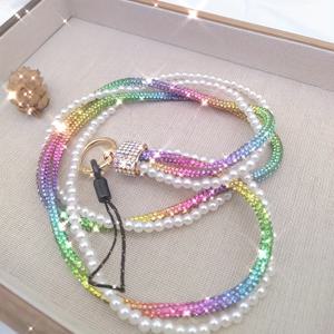 TEMU 1개 긴 폰 랜야드, 반짝이는 라인스톤 & 진주 장식 - 이중층 PVC, 골든톤 클라스프, 열쇠, 헤드폰 또는 폰 액세서리에 이상적, 독특한 긴 디자인, 짧은 옵션 없음, 귀여운 폰 케이스