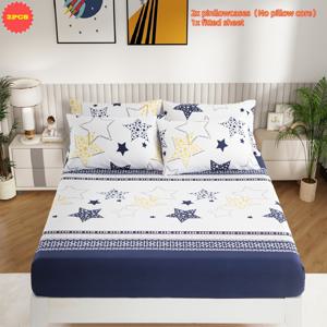 TEMU 3피스 기하학적 오각별 라인 그래픽 프린트 침구 세트, 부드럽고 편안한 침실, 게스트룸용, 피트 시트 1개 + 베개커버 2개 포함, 코어 없음