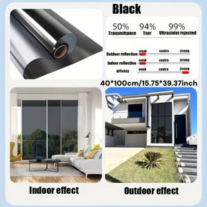 TEMU 개인 정보 보호 및 햇빛 차단용 창문 필름 - 단방향 시야, -저항성 단열 스티커, 사무실 사용에 적합.