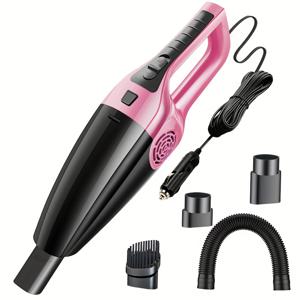 TEMU 강력한 흡입력의 12V 차량용 진공 청소기, 휴대용 미니 유선 먼지 청소기, 평면 노즐 및 다양한 액세서리 포함, 블랙, 블루, 핑크 색상으로 제공, 배터리 미포함