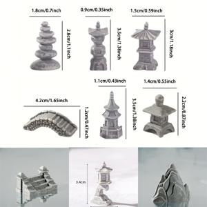 TEMU DIY 수족관용 일본 정원 다리 미니어처 키트 9피스 세트, 분재 및 미니 풍경 장식용 회색 ABS 모델, 성인 및 애호가를 위한