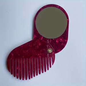 TEMU 휴대용 아세테이트 헤어 빗과 거울 - 접이식 여행 메이크업 미러 & 엉킴 방지 빗 1개, 우아한 파스텔 핑크 베이지 블루 골드 디자인, 여성용 정전기 방지 플라스틱 브리슬, 이동 중 스타일링을 위한 컴팩트 선물, 온더고 스타일링 | 스타일리시 헤어 도구 | 안티스타틱 빗