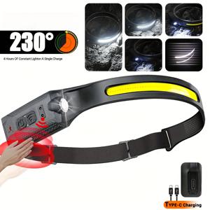 TEMU LED 모션 센싱 헤드램프 (내장 배터리 & USB 충전식) - 오래가는 리튬 배터리, 3가지 모드 (수동/수동/리모컨), 밝기 조절 & 레드 라이트 (캠핑, 하이킹, 낚시, 가정용) - 야외 활동 & 비상용으로 적합