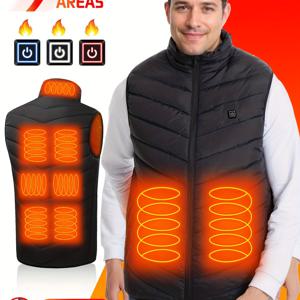 TEMU MGN 남성용 경량 가열 조끼 (바이크, 낚시, 캠핑 등 겨울 야외 활동용), 9개의 가열 구역, 단일 컨트롤 버튼, 3단계 조절 가능 가열 수준 (배터리 미포함)