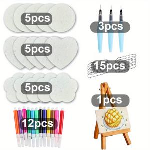 TEMU 46개 매직 폼 텍스처 페인팅 키트 세트 - 폼 텍스처 종이와 3D 페인팅 스펀지, 페인팅용 매직 캔버스 스펀지, 푹신한 팝콘 텍스처 페인팅 키트, 버블 드로잉 펜 미술 용품, 전문가용 창의적인 예술 프로젝트를 위한 생생한 색상