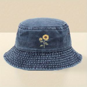 TEMU 빈티지 버킷햇 - 노란 꽃무늬 액센트, 조절 가능한 스트랩 (남녀공용), 가벼운 야외 선캡, 해변/페스티벌/일상 스트리트웨어용 와이드 브림 캡 (핸드워시 가능)|벙거지모자