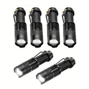 TEMU 6개입 전술 LED 손전등, 줌 기능 (저/고/강력), 컴팩트 & 휴대용 벨트 클립 - 캠핑, 등산, 비상사태, 가정, 사무실용 - 배터리 미포함 - 야외 활동가 및 응급구조자에게 이상적인 선물, 텍스처 그립 조명, 안전한 그립 손전등
