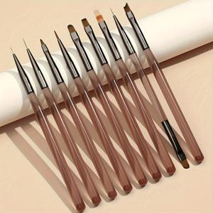 TEMU Youmai Bonbie 9pcs 네일 브러쉬 세트는 스위핑 브러쉬, 듀얼 엔드 빌딩 펜, 경화 페인팅 펜, 라인 드로잉 펜, 그라데이션 펜, 매니큐어 및 페디큐어 도구를 포함하여 최고의 선택입니다.