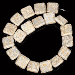 TEMU DIY 주얼리 만들기용 18개 LOMUINE 천연석 비즈 - 그레이 골드 터키석 플랫 스퀘어 루즈 비즈, 팔찌 및 액세서리용, 20mm, 우아한 디자인의 광택 마감 비즈