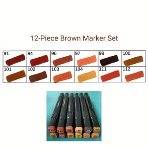 TEMU 12색 브라운 듀얼팁 마커 세트 - 오일베이스 번짐 없는 수채화 & 마커펜, 미술, 건축 도면, 컬러링북, 기술 낙서 용 - 학생, , DIY를 위한 브로드 팁 포함 12가지 브라운 색상