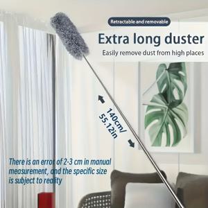 TEMU 확장형 텔레스코픽 폴 & 구부러지는 헤드 포함 마이크로파이버 먼지떨이 - 고강도 스테인리스 청소봉, 세탁 가능한 먼지떨이 브러시, 높은 천장, 천장 선풍기, 블라인드, 차량 내부, 바닥, 벽 청소용 - 무료 제공 (호환 가능)